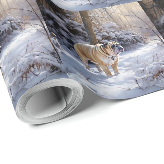 Bulldog Laat het sneeuwen Kerstmis geborsteld Cadeaupapier (Rol Hoek)