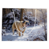 Bulldog Laat het sneeuwen Kerstmis geborsteld Groot Cadeauzakje (Achterkant)