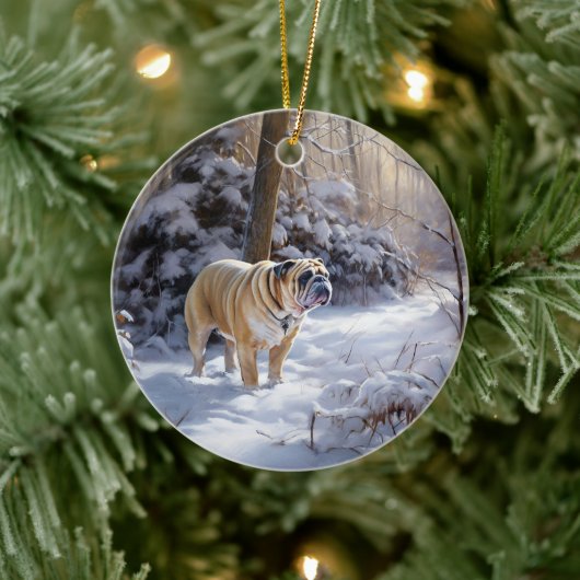 Bulldog Laat het sneeuwen Kerstmis geborsteld Keramisch Ornament (Boom)