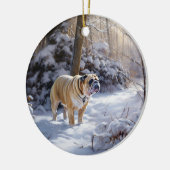 Bulldog Laat het sneeuwen Kerstmis geborsteld Keramisch Ornament (Links)