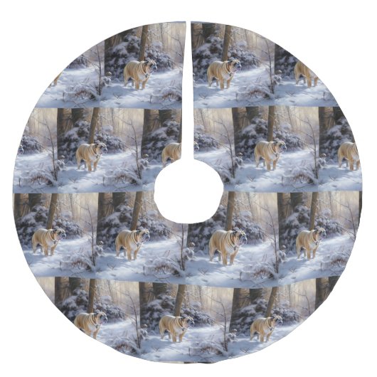 Bulldog Laat het sneeuwen Kerstmis geborsteld Kerstboom Rok (Voorkant)