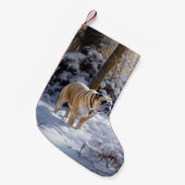 Bulldog Laat het sneeuwen Kerstmis geborsteld Kleine Kerstsok (Voorkant (Hangend))
