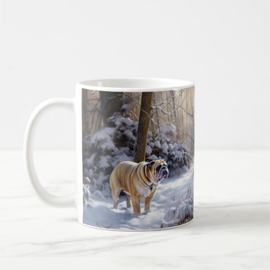 Bulldog Laat het sneeuwen Kerstmis geborsteld Koffiemok (Links)