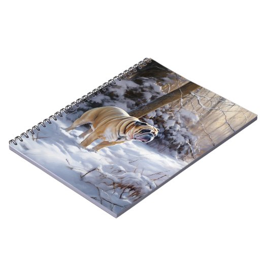 Bulldog Laat het sneeuwen Kerstmis geborsteld Notitieboek (Linkerzijde)