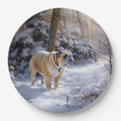 Bulldog Laat het sneeuwen Kerstmis geborsteld Papieren Bordje (Voorkant)
