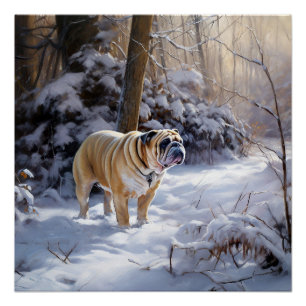 Bulldog Laat het sneeuwen Kerstmis geborsteld Perfect Poster