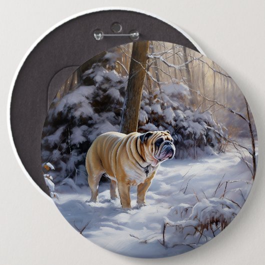 Bulldog Laat het sneeuwen Kerstmis geborsteld Ronde Button 6,0 Cm (Voorkant /achterkant)