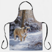 Bulldog Laat het Sneeuwen Kerstmis Geborsteld Schort (Voorkant)