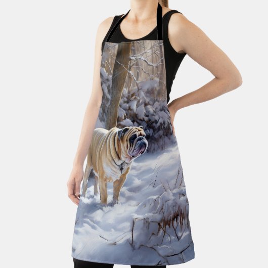 Bulldog Laat het Sneeuwen Kerstmis Geborsteld Schort (Insitu)