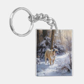 Bulldog Laat het sneeuwen Kerstmis geborsteld Sleutelhanger (Voorkant Links)