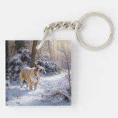 Bulldog Laat het sneeuwen Kerstmis geborsteld Sleutelhanger (Achterkant)