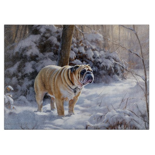 Bulldog Laat het sneeuwen Kerstmis geborsteld Snijplank (Voorkant)