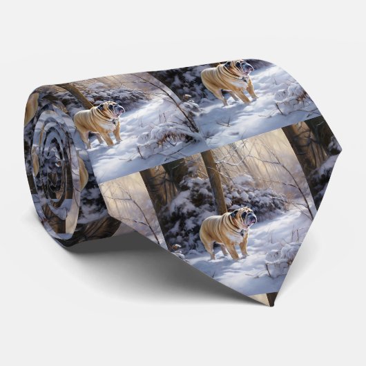 Bulldog Laat het sneeuwen Kerstmis geborsteld Stropdas (Opgerold)