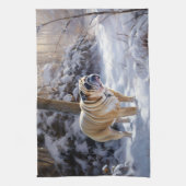 Bulldog Laat het sneeuwen Kerstmis geborsteld Theedoek (Verticaal)