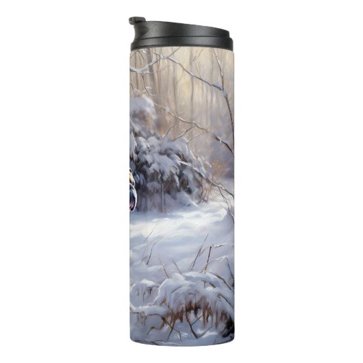 Bulldog Laat het sneeuwen Kerstmis geborsteld Thermosbeker (Geroteerd rechts)