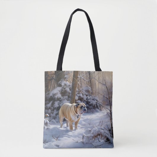 Bulldog Laat het sneeuwen Kerstmis geborsteld Tote Bag (Voorkant)