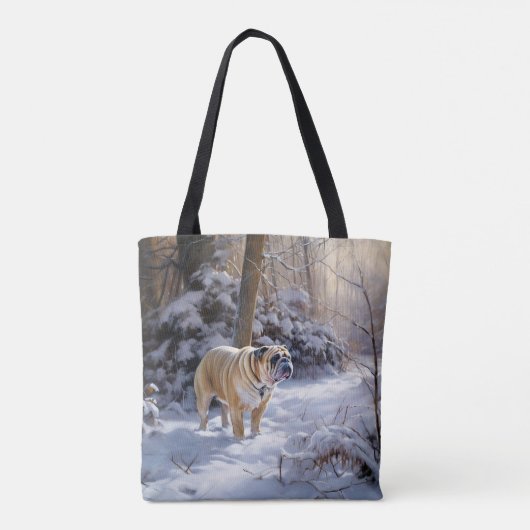 Bulldog Laat het sneeuwen Kerstmis geborsteld Tote Bag (Achterkant)