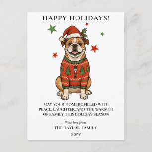 Bulldog lelijke trui Kerstmis hond kerstmuts Feestdagenkaart