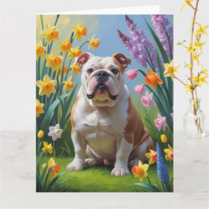 Bulldog Lente Bloemen Schilderij Kaart