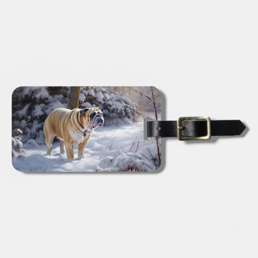 Bulldog Let It Snow Kerst Borsteltrui Bagagelabel (Voorkant horizontaal)