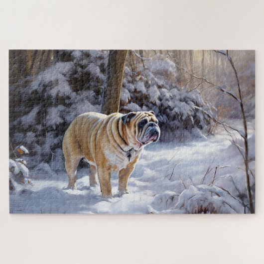 Bulldog Let It Snow Kerst Borsteltrui Legpuzzel (Horizontaal)