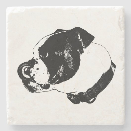 Bulldog Lijn Kunst Coaster Stenen Onderzetter (Voorkant)