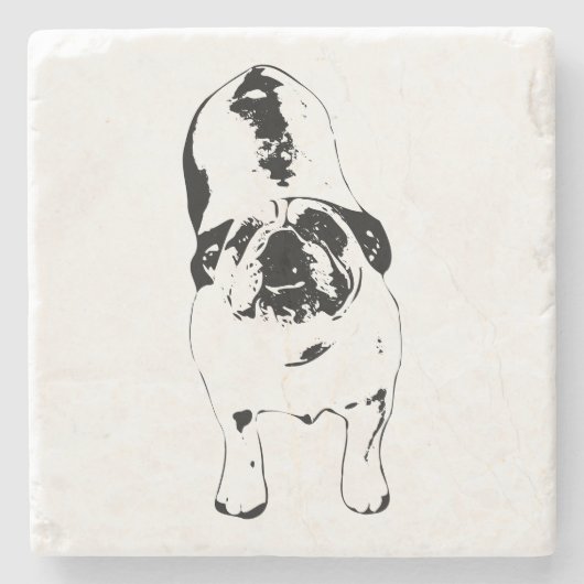 Bulldog—Look Up, Bold B&W  Stenen Onderzetter (Voorkant)