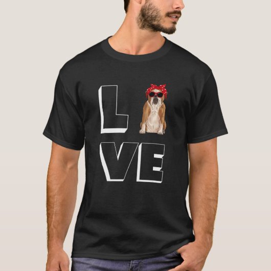 Bulldog Love Heart Sunglasses Dog English Bulldog T-shirt (Voorkant)