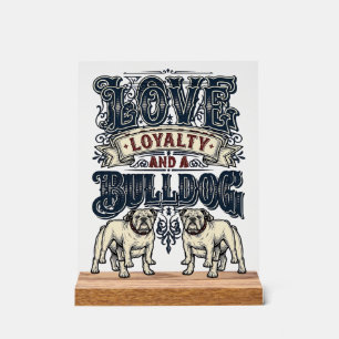 Bulldog Love T-shirt Vintage Gravure Hond Citaat D Acryl Bord