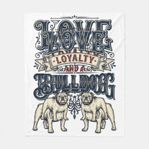 Bulldog Love T-shirt Vintage Gravure Hond Citaat D Fleece Deken
