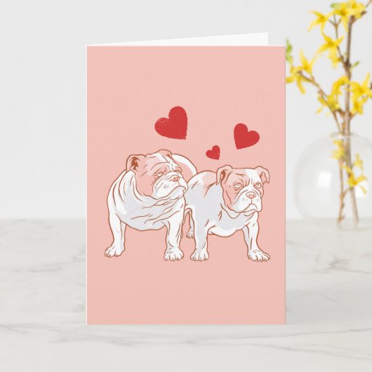 Bulldog Love Valentijn Kaart (Gele Bloem)