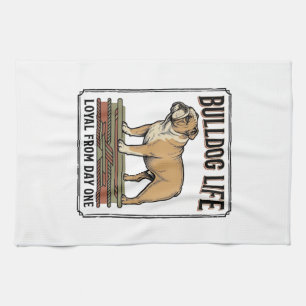 Bulldog Lover T-shirt Vintage Gegraveerde Honden K Theedoek