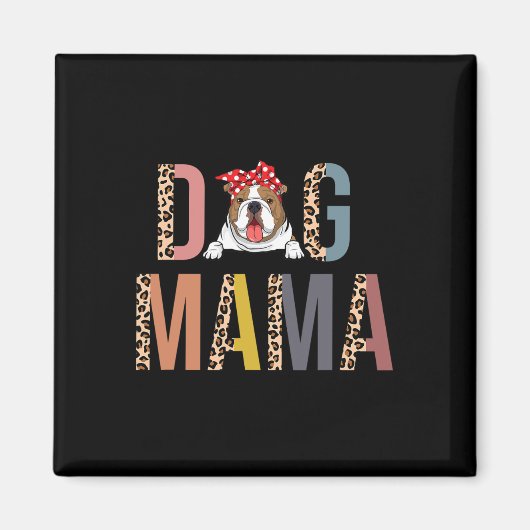 Bulldog Mama Leopard Print Hond Mam Magneet (Voorkant)
