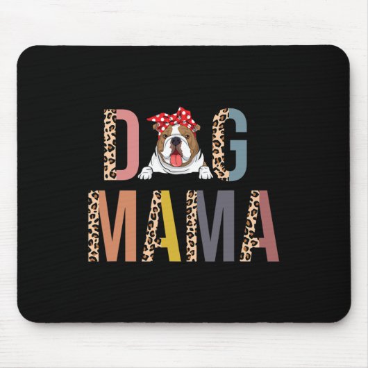 Bulldog Mama Leopard Print Hond Mam Muismat (Voorkant)