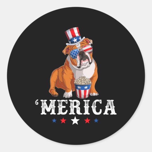 Bulldog Mannen Vrouwen Amerikaanse vlag Engelse bu Ronde Sticker (Voorkant)