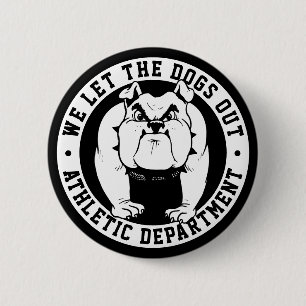 Bulldog Mascot We laten de honden uit school atlet Ronde Button 5,7 Cm