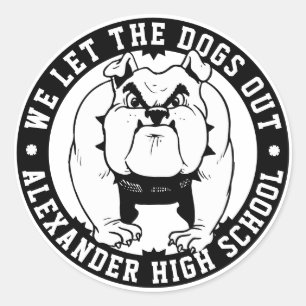 Bulldog Mascot We laten de honden uit school atlet Ronde Sticker