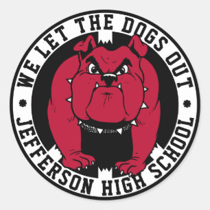 Bulldog Mascotte We Laten De Honden Uit School Spo Ronde Sticker