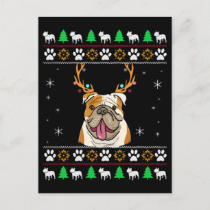 Bulldog met Antlers tijdens een feestelijke kerst Briefkaart