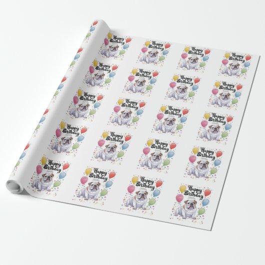 Bulldog met Ballonnen Cadeaupapier (Uitgerold)