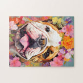 Bulldog met bloemenkrans legpuzzel (Horizontaal)