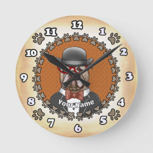 Bulldog met bril ronde klok