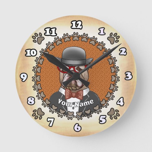 Bulldog met bril ronde klok (Voorkant)