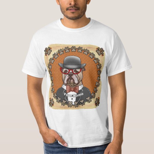 Bulldog met bril t-shirt (Voorkant)