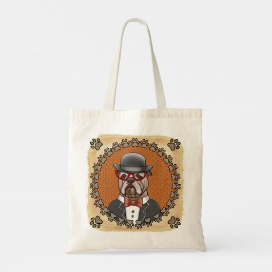 Bulldog met bril tote bag (Achterkant)
