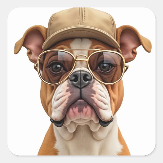 Bulldog met een beige Pet Vierkante Sticker (Voorkant)