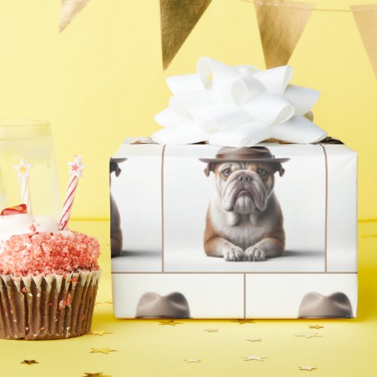 Bulldog met een Fedora Cadeaupapier (Verjaardagsfeest)