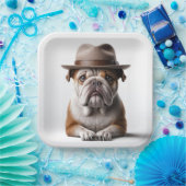 Bulldog met een Fedora Papieren Bordje (Feest)