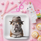 Bulldog met een Fedora Papieren Bordje (Feest)