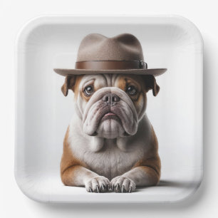 Bulldog met een Fedora Papieren Bordje